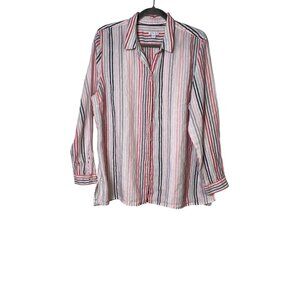 J. Jill Love Linen Essential Shirt Women XL Striped Long Sleeve Button-Up Comfy
